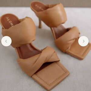 NWOB Size 39/8 Aloha Twist-Strap Brown Leather Mule Sandal